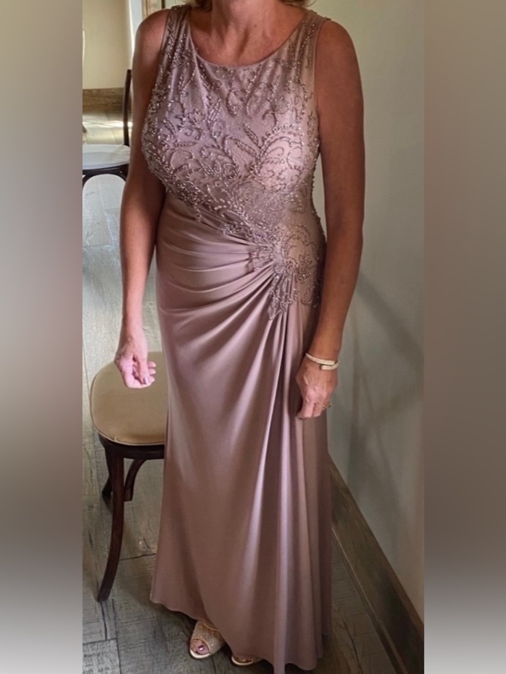 Montage by Mon Cheri Beaded Sleeveless Evening Gown in Mauve